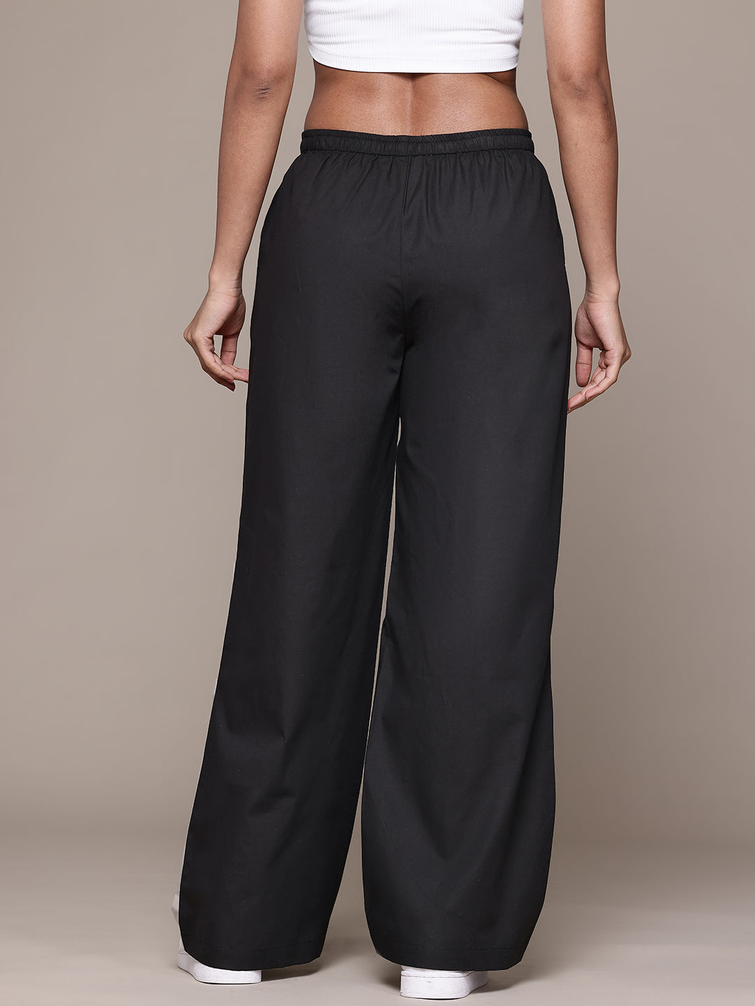 Popnetic Women Colourblocked High-Rise Pure Cotton Wide Leg Fit Parachute Trousers