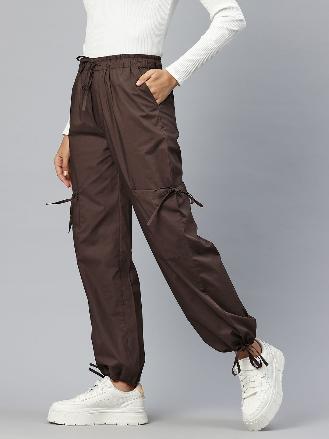 Popnetic Loose Fit High-Rise Pure Cotton Parachute Cargo Trouser
