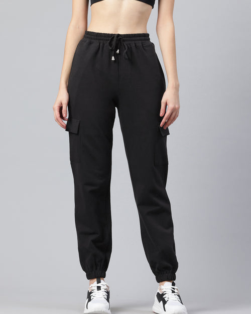 Popnetic Women High-Rise Pure Cotton Cargo Joggers