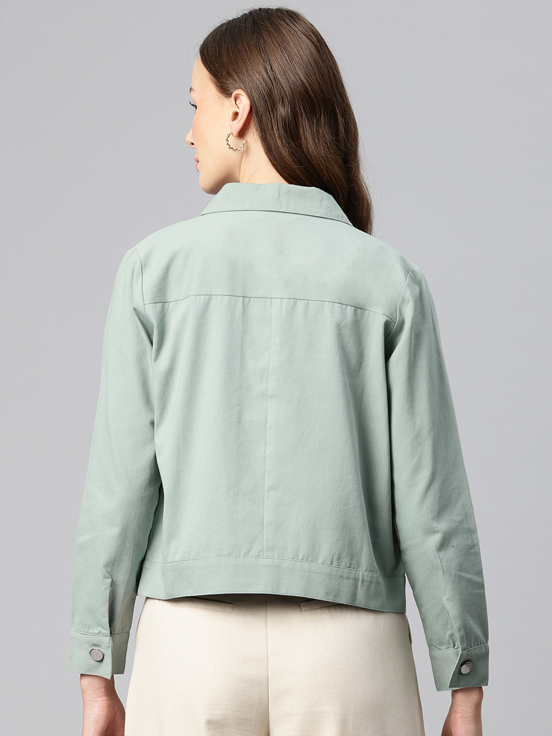 Popnetic Women Solid Pure Cotton Denim Jacket