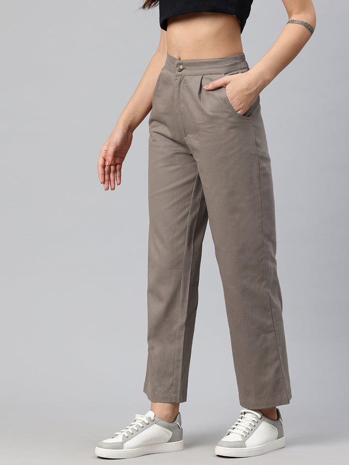 Popnetic High-Rise Pleated Pure Cotton Parallel Trousers