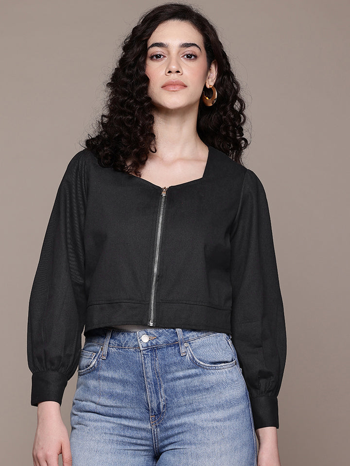 Popnetic Women Pure Cotton Crop Tailored Jacket