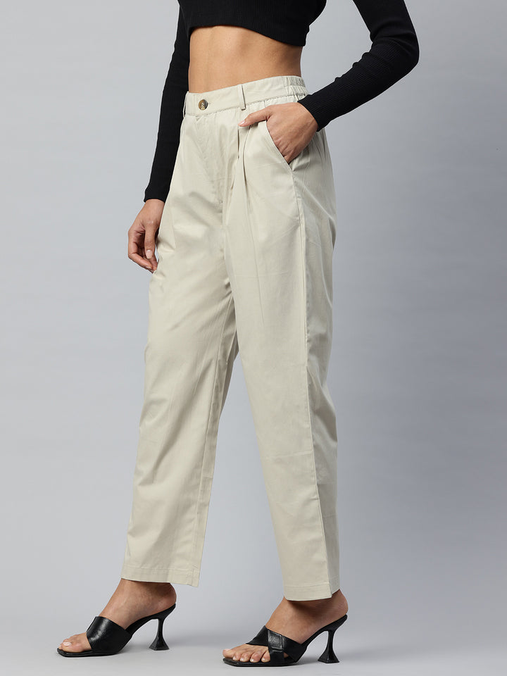 Popnetic Loose Fit High-Rise Pleated Pure Cotton Trousers