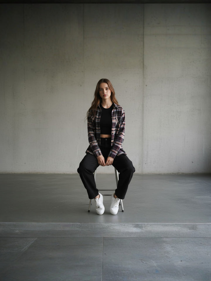 Popnetic Women Pure Cotton Flannel Oversized Shirt
