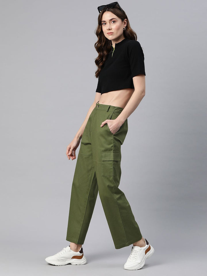 Popnetic Flat-Front High-Rise Pure Cotton Cargos