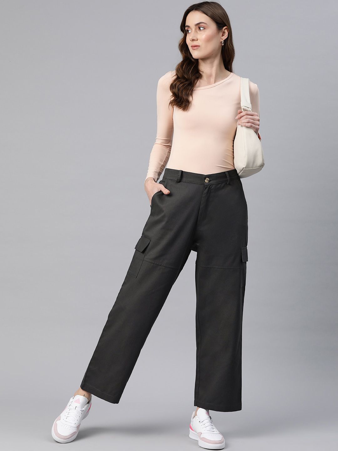 Popnetic Flat-Front High-Rise Pure Cotton Cargos