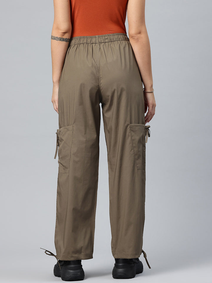 Popnetic Women Loose Fit High-Rise Parachute Cargo Trousers