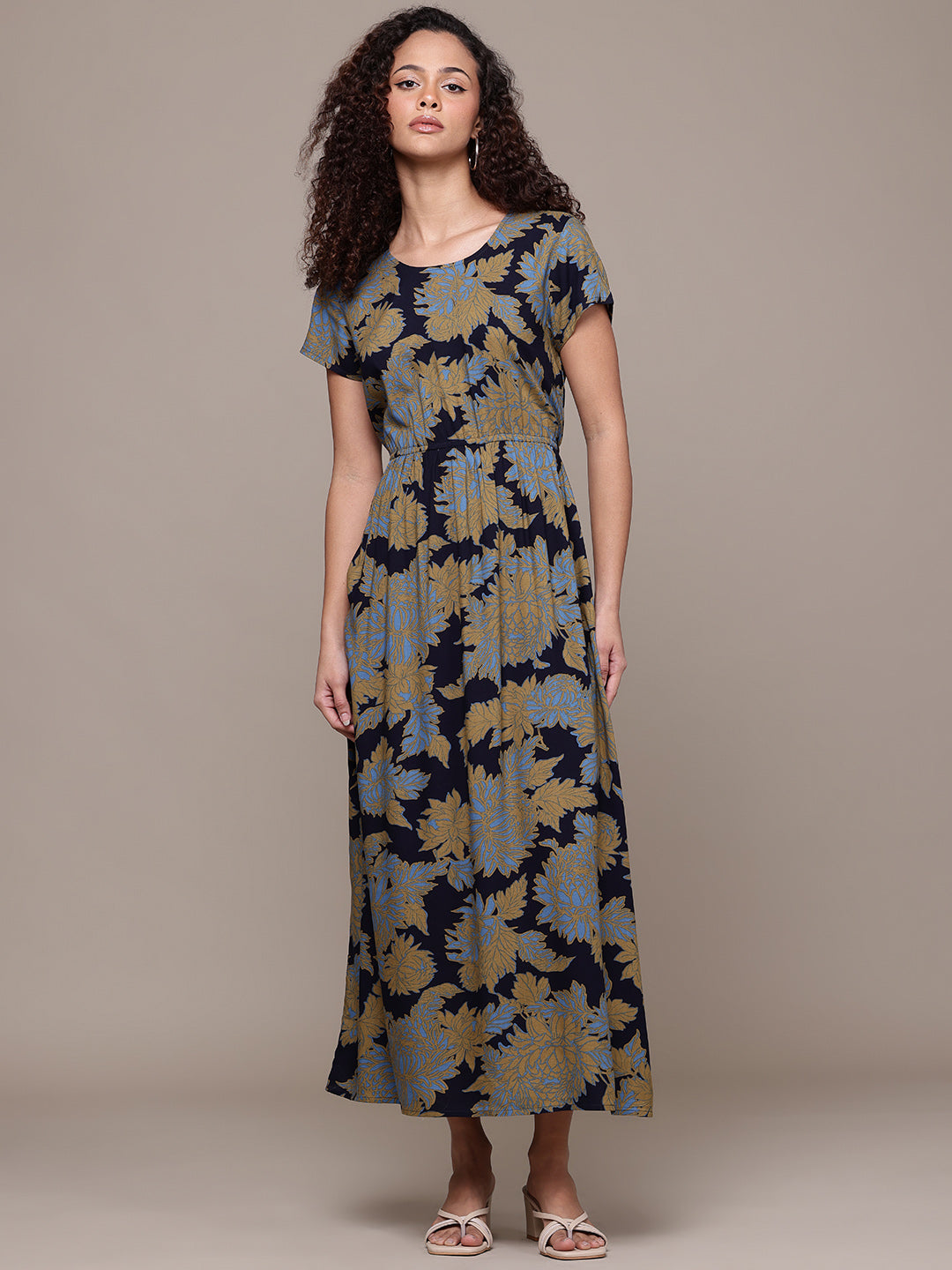 Popnetic Floral Print A-Line Midi Dress