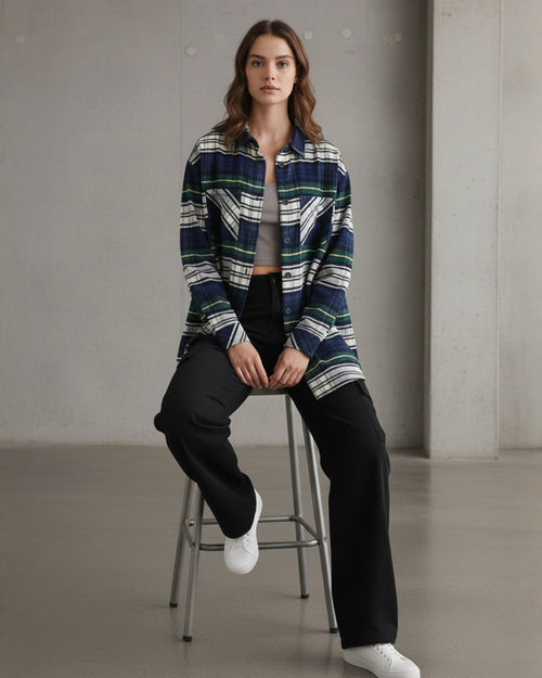Popnetic Women Pure Cotton Flannel Oversized Shirt