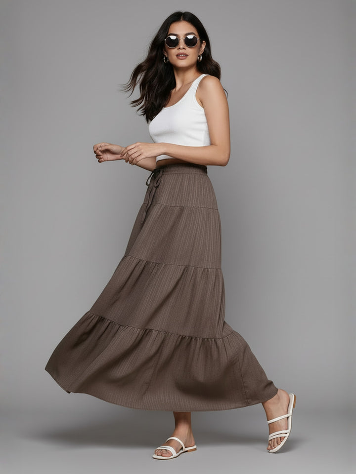 Popnetic Textured Tiered Maxi Skirt
