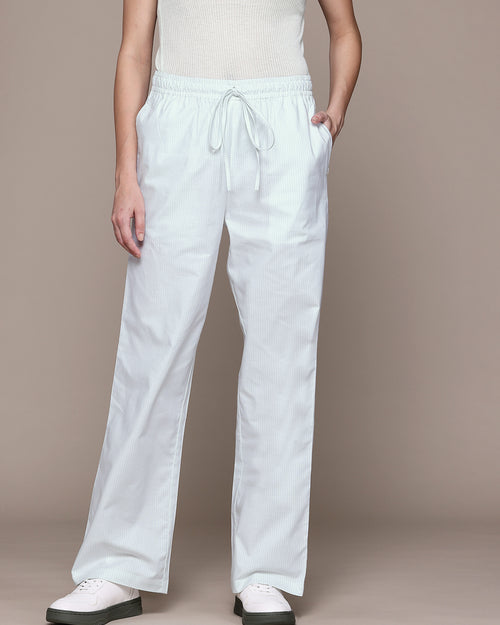 Popnetic Women Striped Smart High-Rise Cotton Linen Trousers