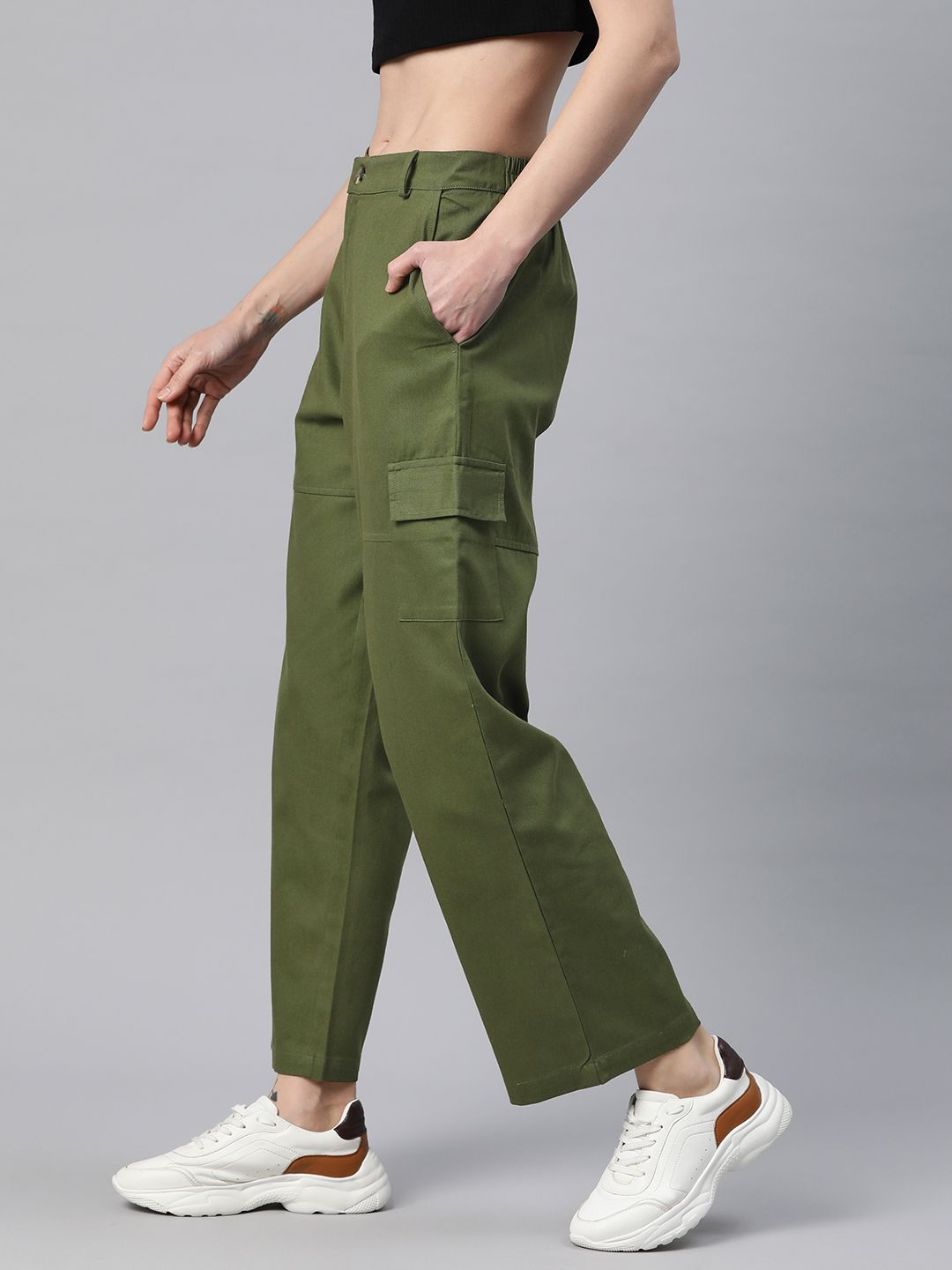 Popnetic Flat-Front High-Rise Pure Cotton Cargos