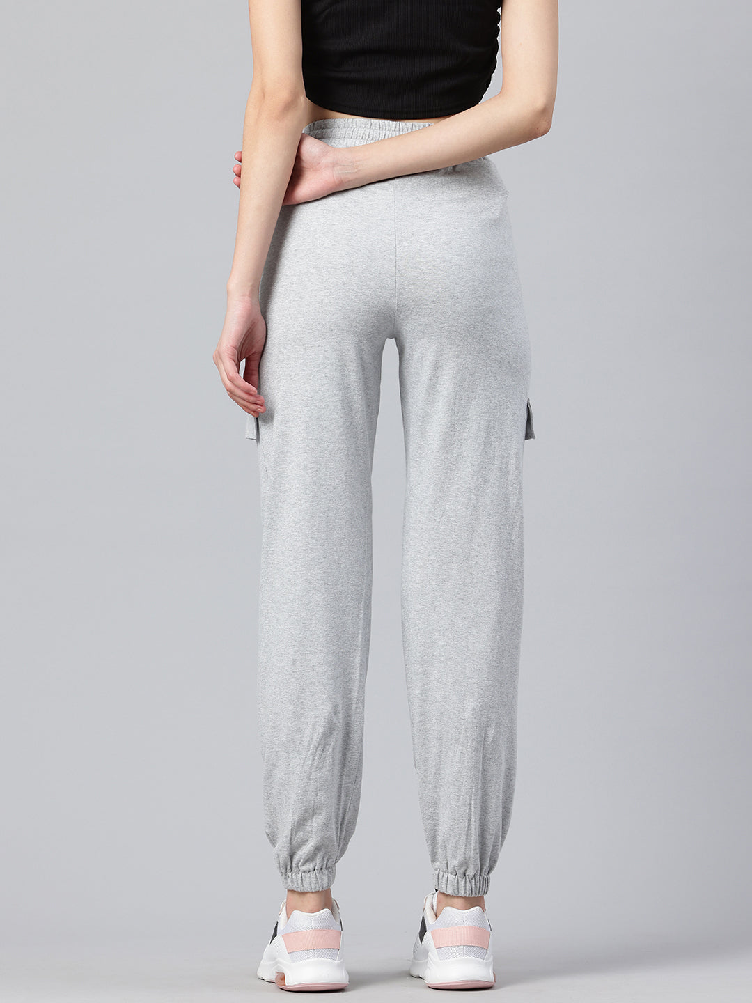 Popnetic Women Pure Cotton High-Rise Cargo Style Joggers Trousers