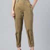 Popnetic Women Tapered Fit High-Rise Pleated Pure Cotton Chinos Trousers
