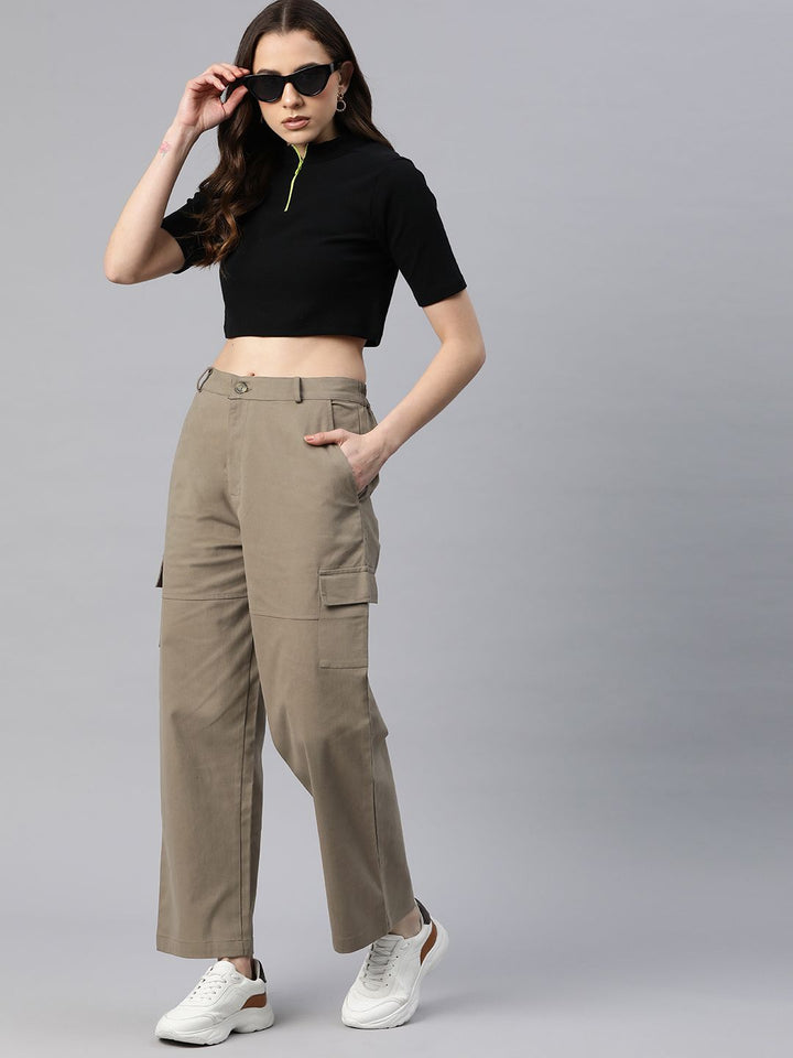 Popnetic Flat-Front High-Rise Pure Cotton Cargos