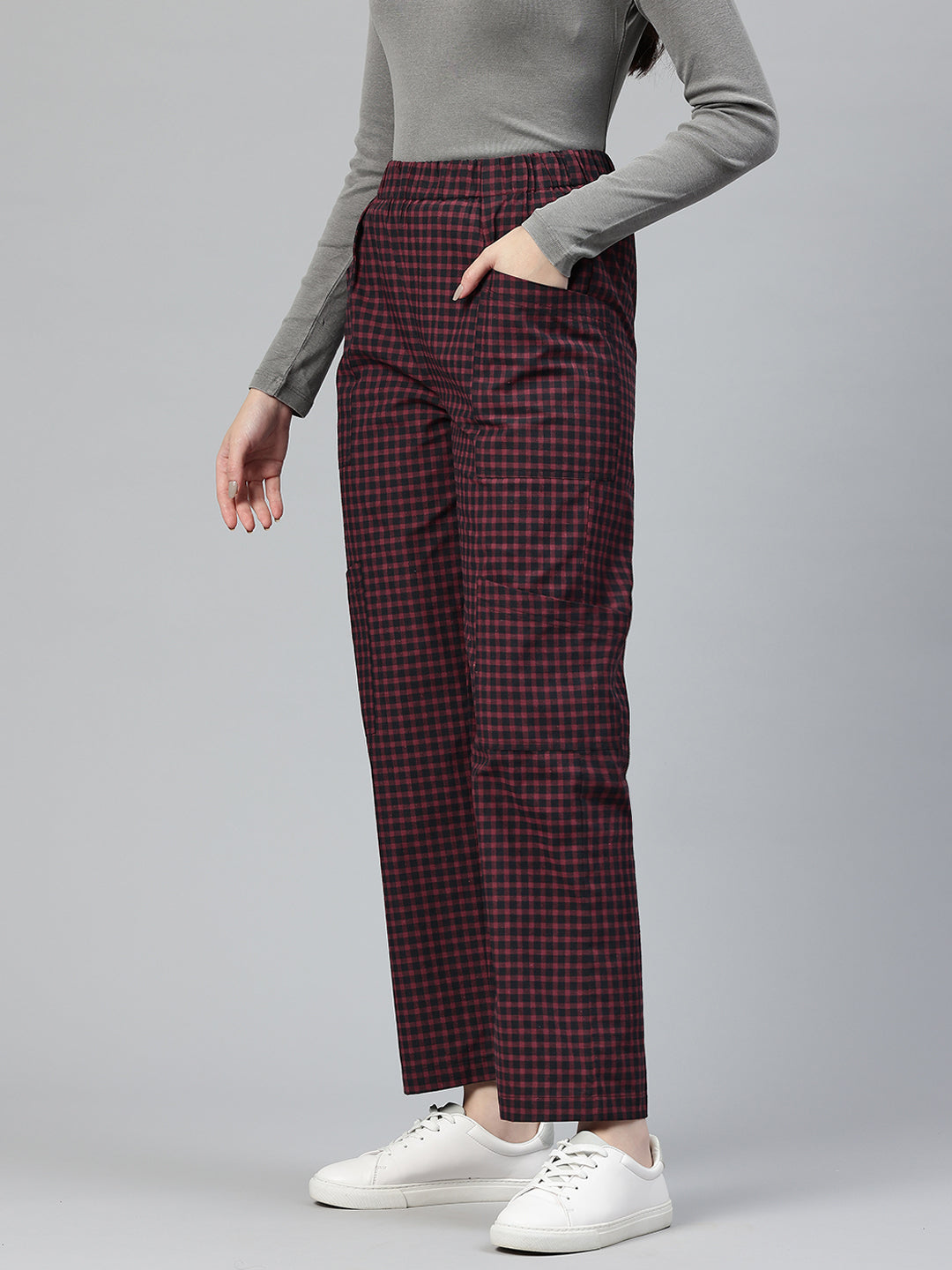 Popnetic Checked High-Rise Pleated Cargos