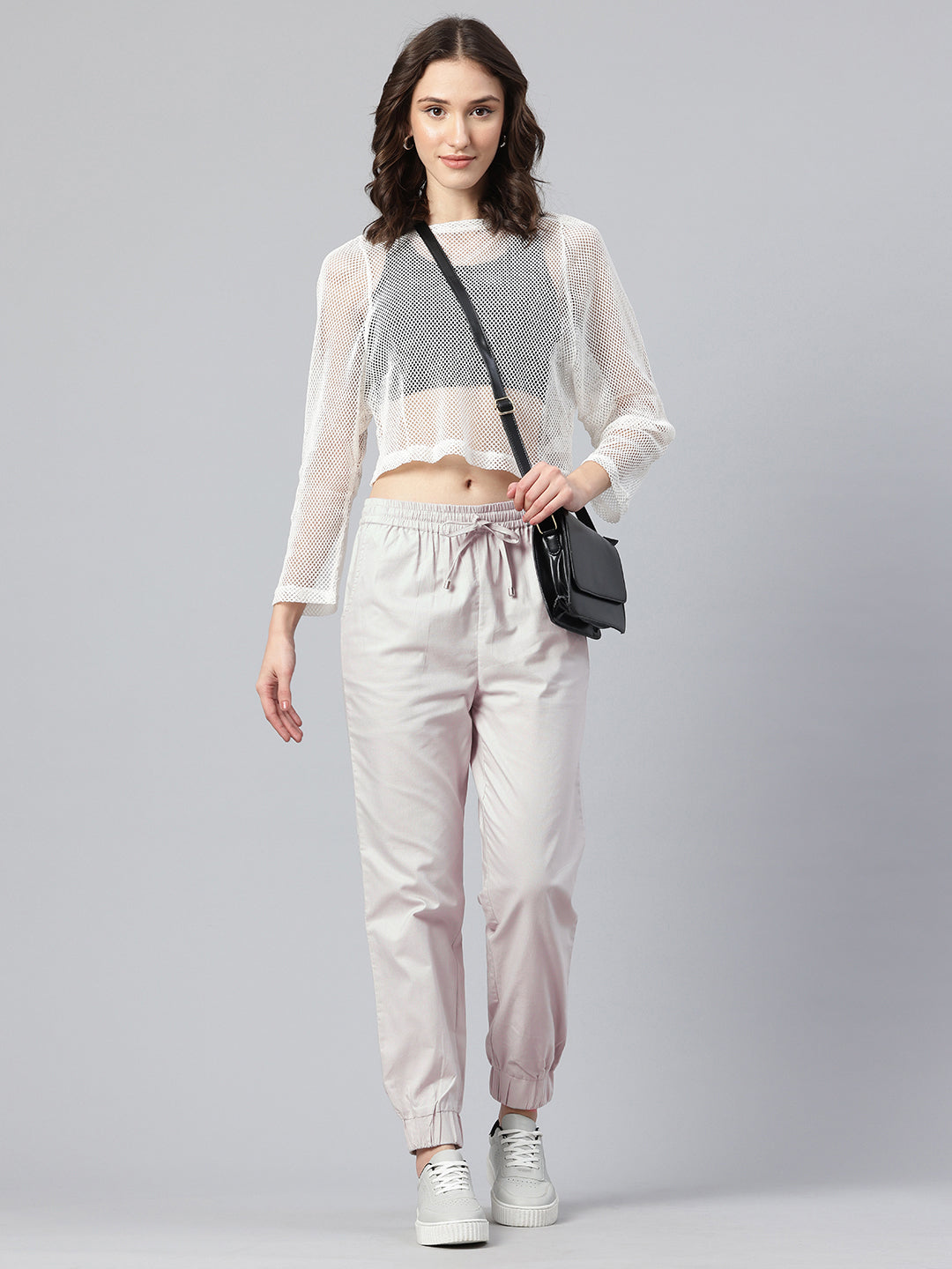 Popnetic Women Pure Cotton High-Rise Joggers Trousers