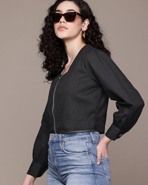 Popnetic Women Pure Cotton Crop Tailored Jacket