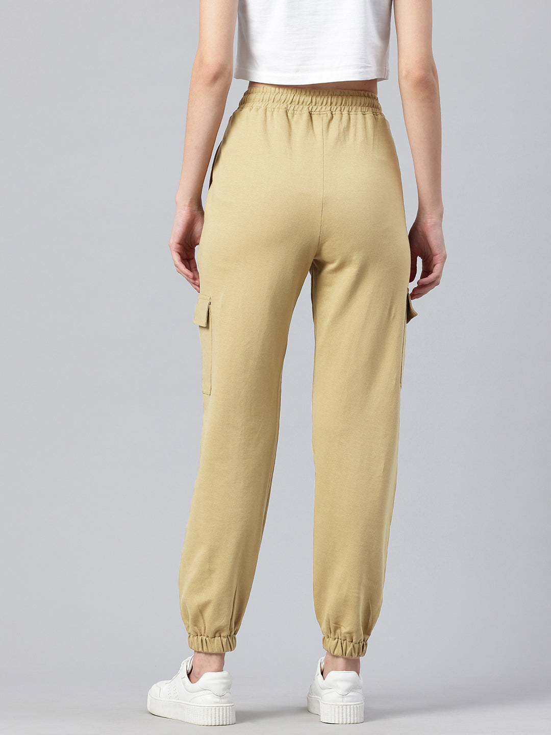 Popnetic Women Pure Cotton High-Rise Cargo Style Joggers Trousers