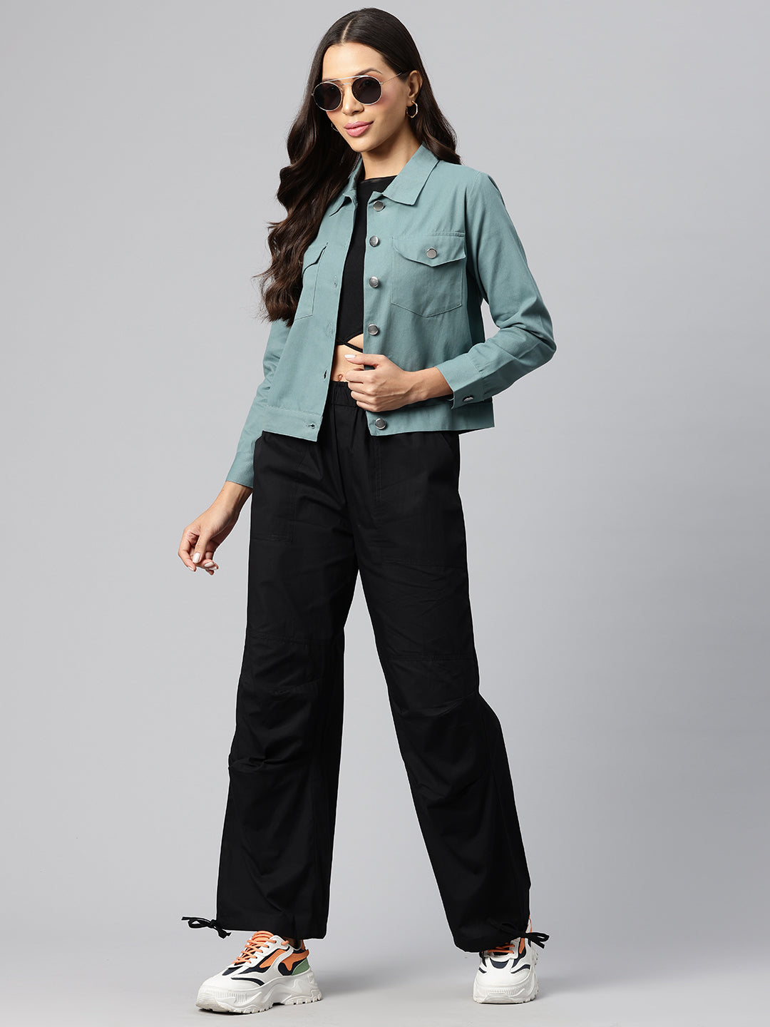 Popnetic Women Solid Pure Cotton Denim Jacket