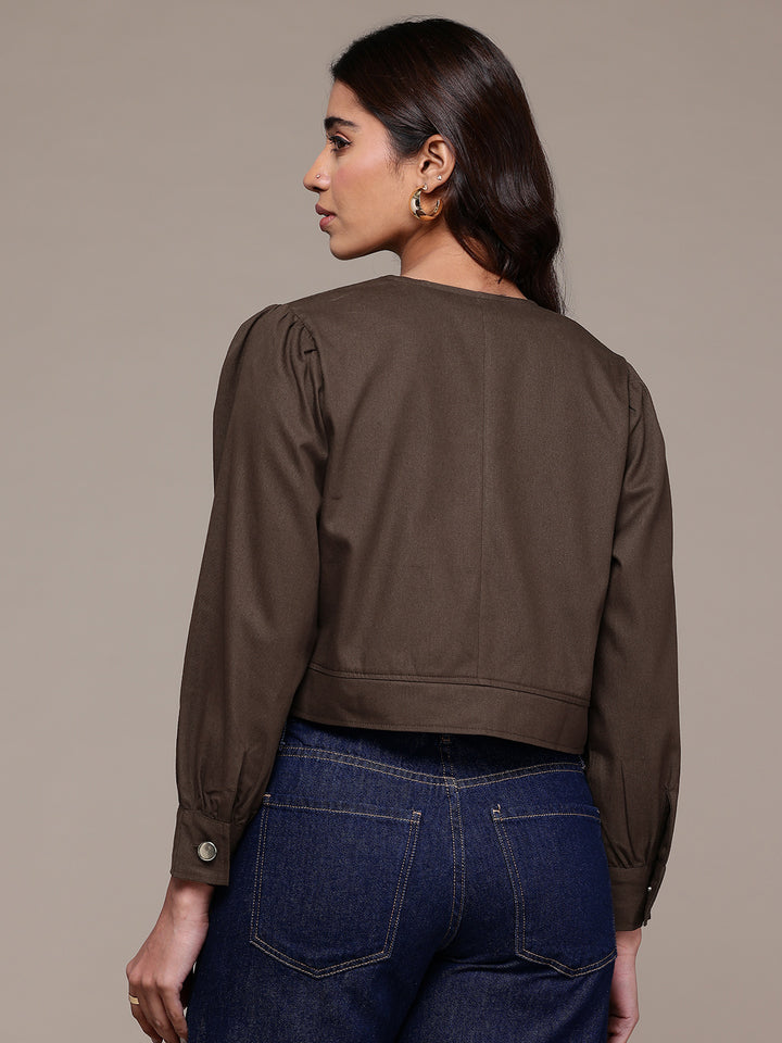 Popnetic Collarless Pure Cotton Crop Tailored Jacket