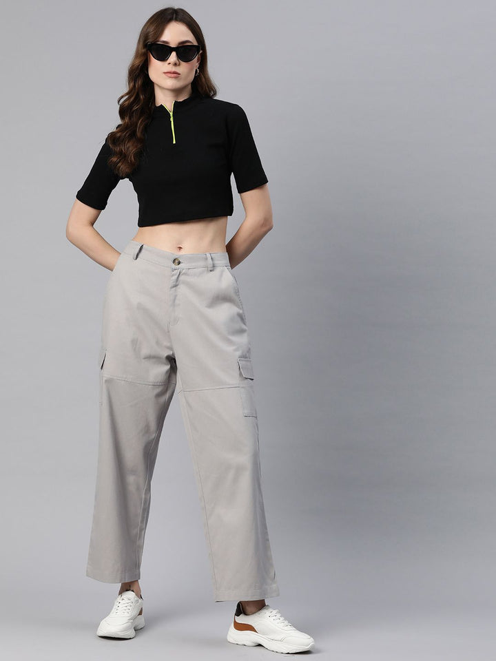 Popnetic Flat-Front High-Rise Pure Cotton Cargos