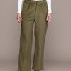 Popnetic Women Smart Straight Fit High-Rise Corduroy Pleated Trousers