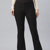Popnetic Women Ribbed Flared High-Rise Trousers