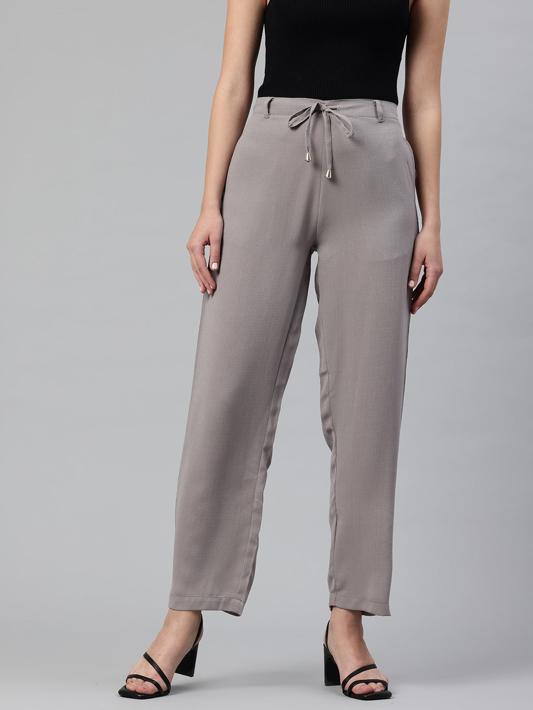 Popnetic Women Textured High-Rise Straight Fit Parallel Trousers