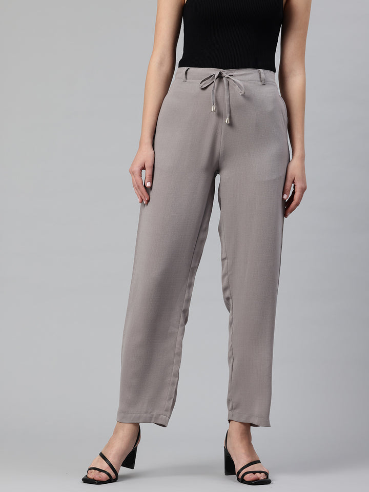 Popnetic Women Textured High-Rise Straight Fit Parallel Trousers