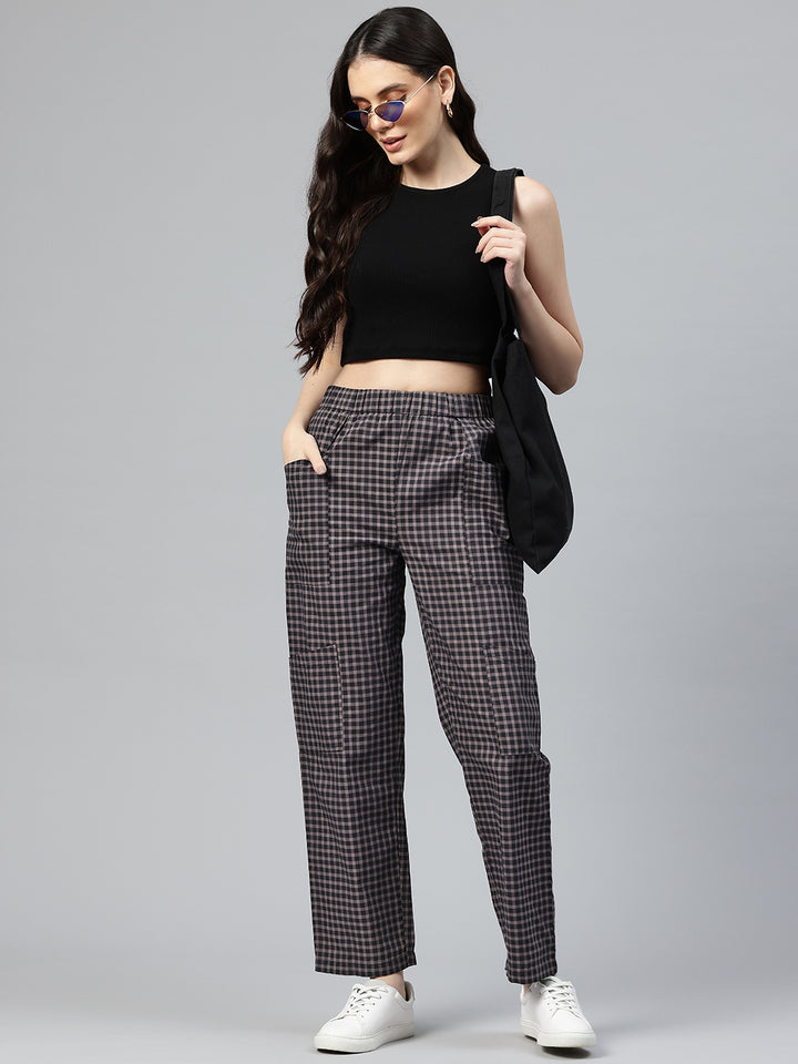 Popnetic Checked High-Rise Pleated Cargos