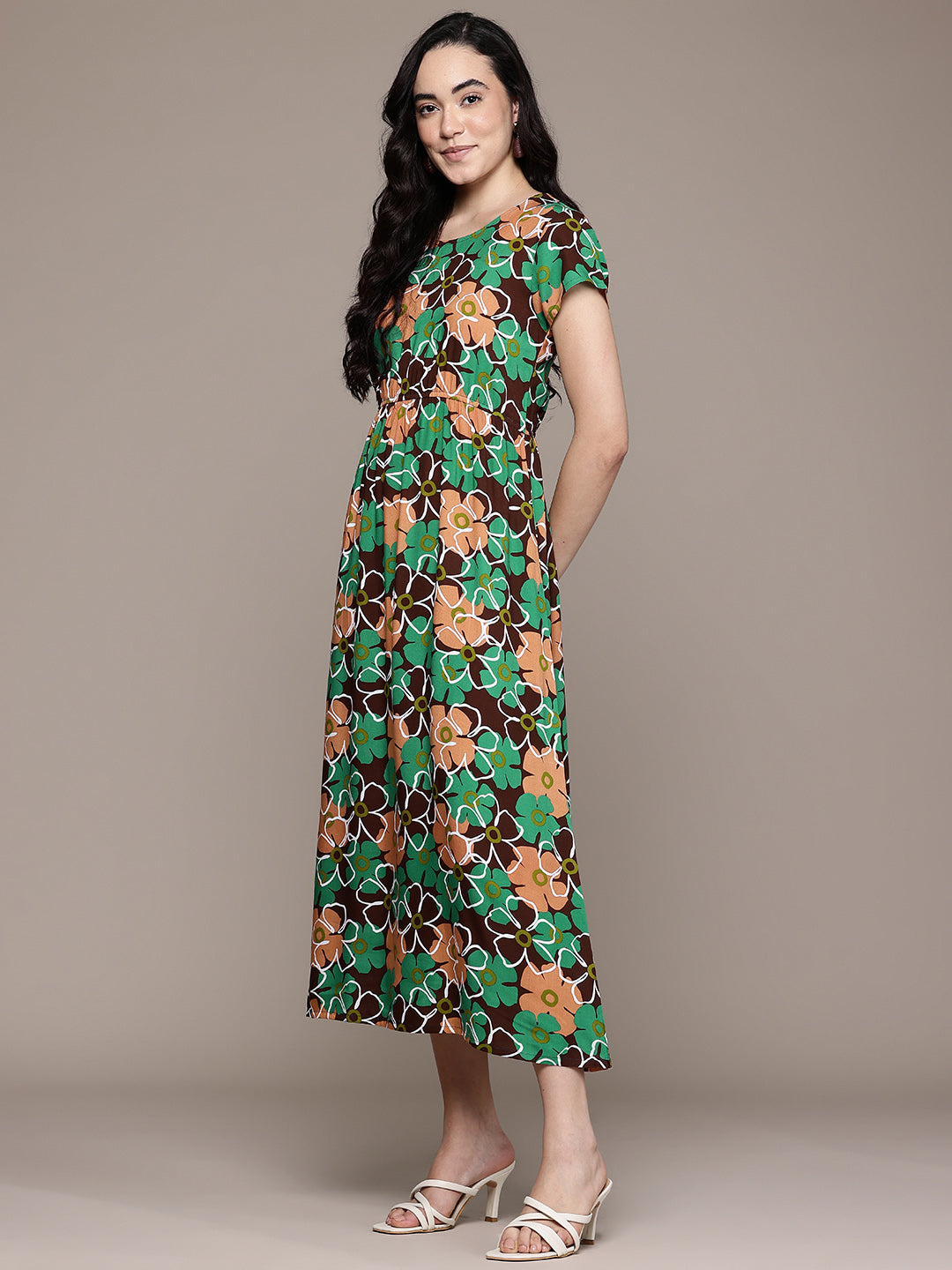 Popnetic Floral Print A-Line Midi Dress
