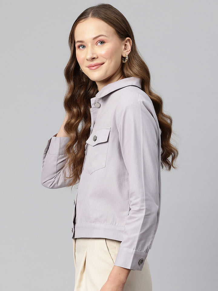 Popnetic Women Solid Pure Cotton Denim Jacket