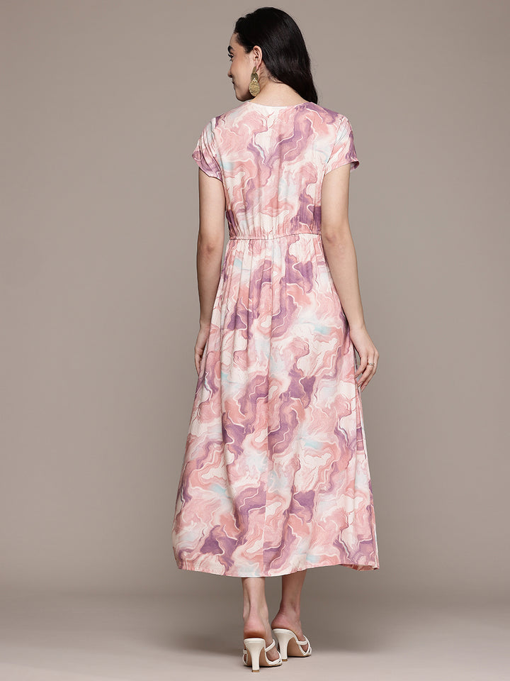Popnetic Tie & Dye Print A-Line Midi Dress