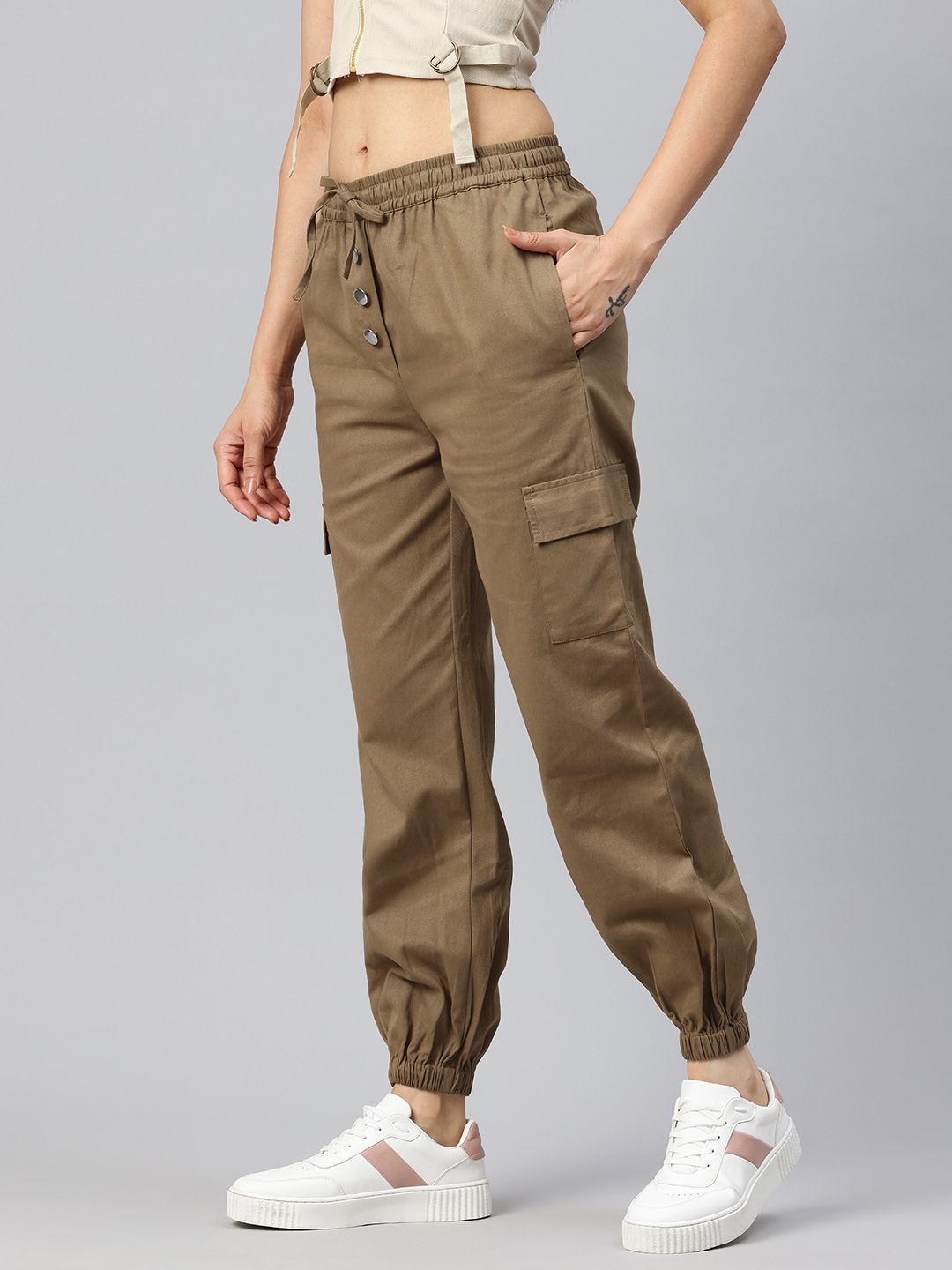 Popnetic High-Rise Pure Cotton Cargo Joggers