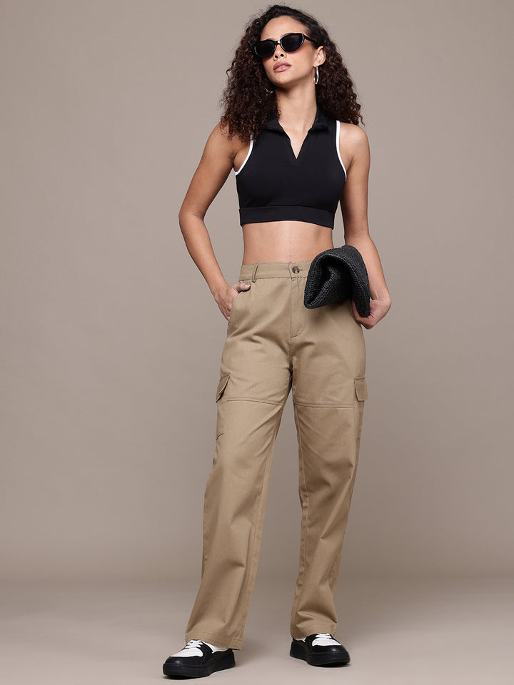 Popnetic Women High-Rise Pure Cotton Regular Fit Cargos