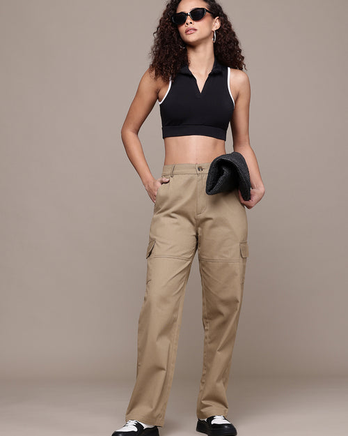 Popnetic Women High-Rise Pure Cotton Regular Fit Cargos