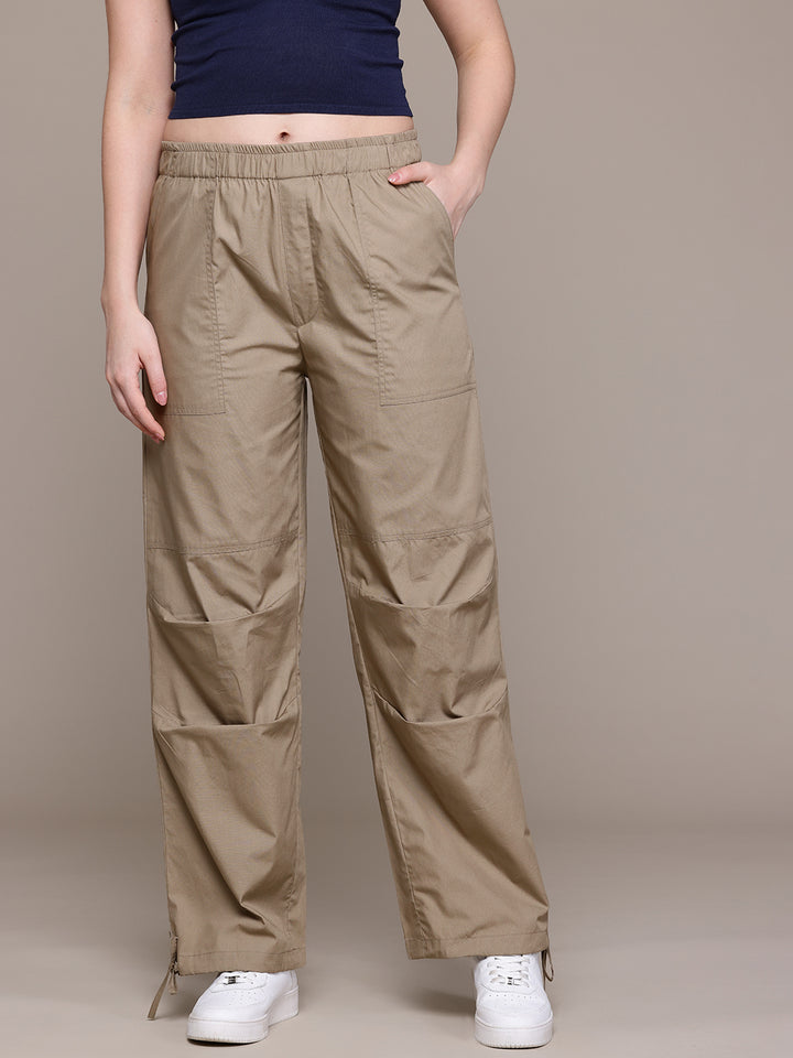 Popnetic Women Loose Fit High-Rise Parachute Cargo Trousers