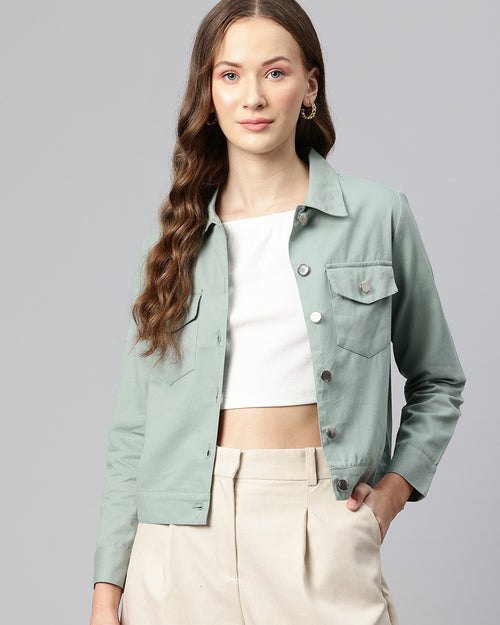 Popnetic Women Solid Pure Cotton Denim Jacket