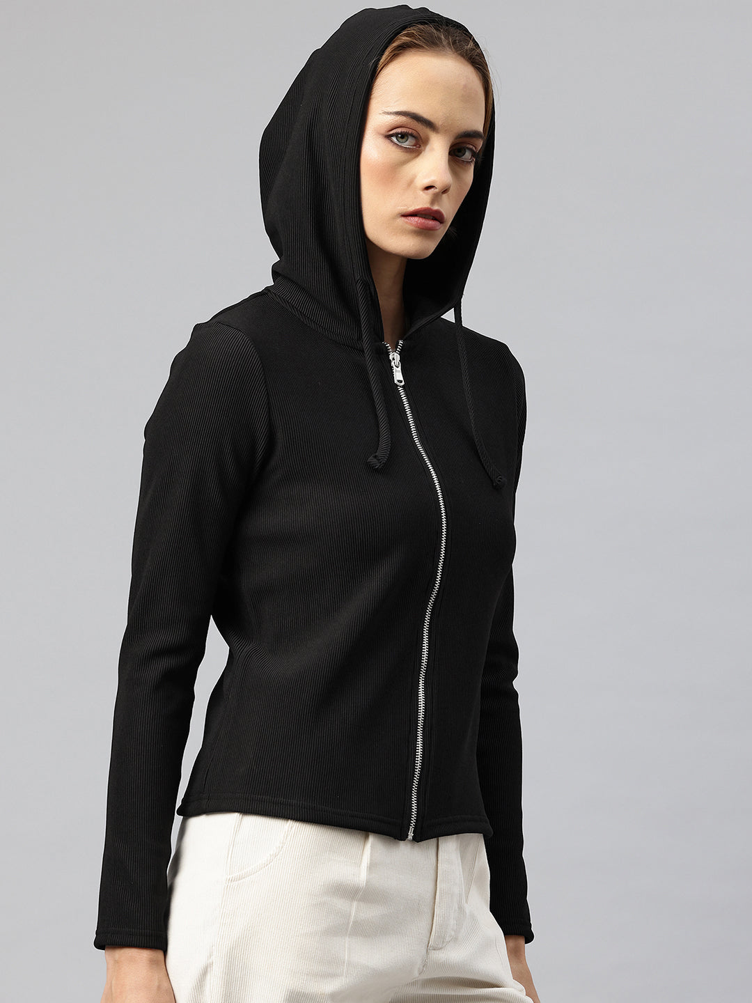 Popnetic Ribbed Hooded Sweatshirt