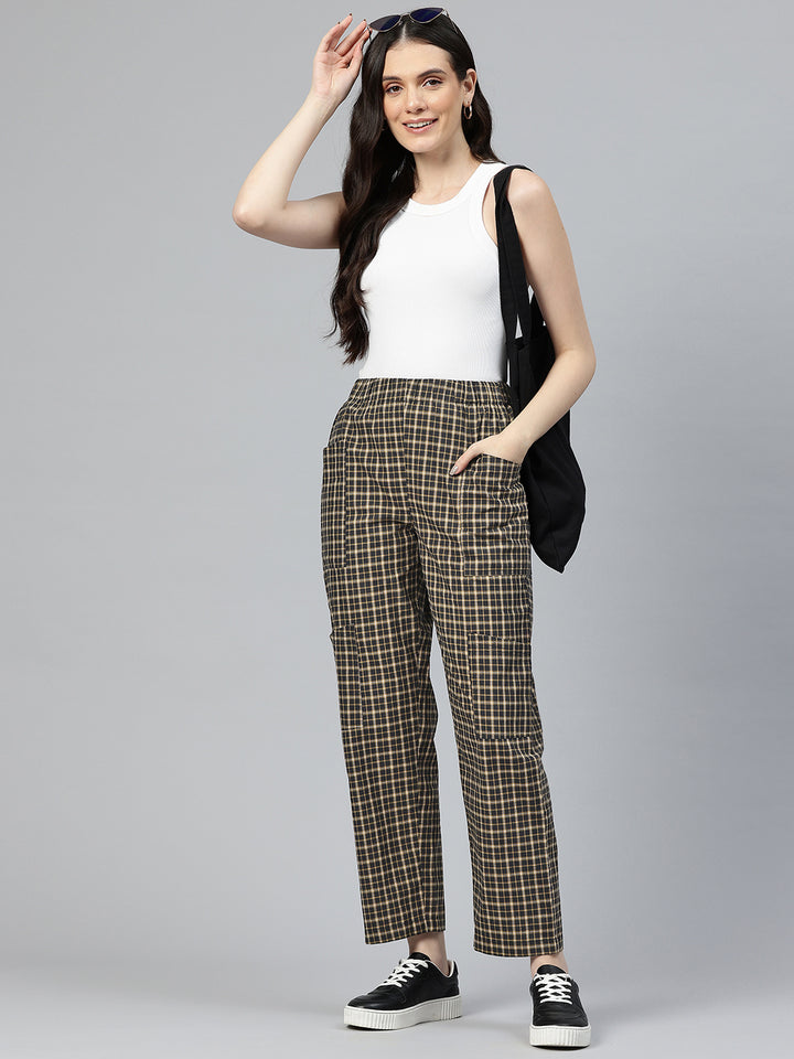 Popnetic Checked High-Rise Pleated Cargos