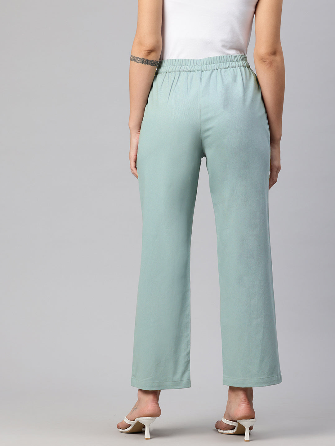 Popnetic High-Rise Pleated Pure Cotton Parallel Trousers
