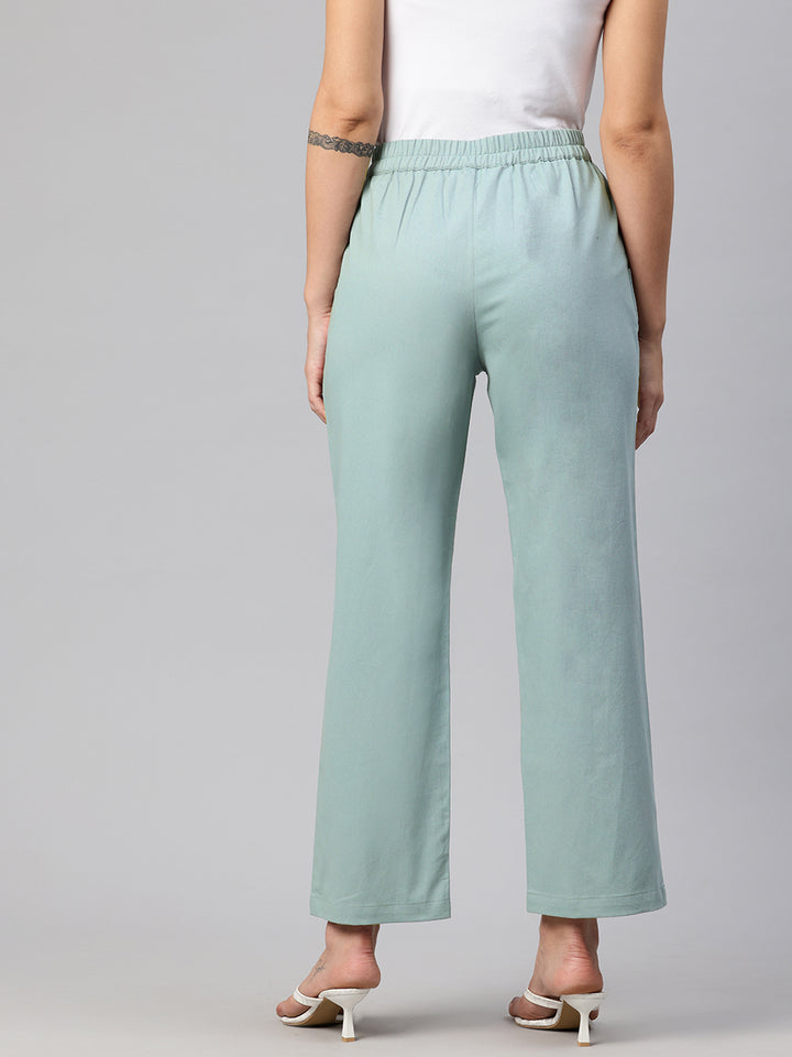 Popnetic High-Rise Pleated Pure Cotton Parallel Trousers