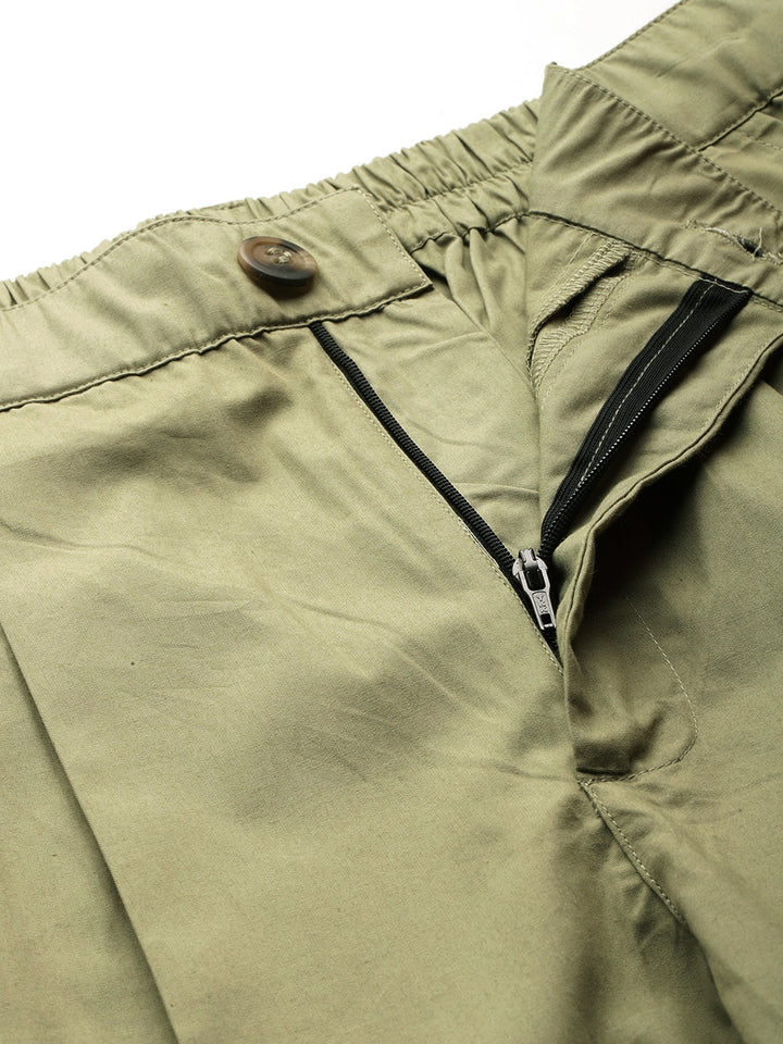 Popnetic Loose Fit High-Rise Pleated Pure Cotton Trousers