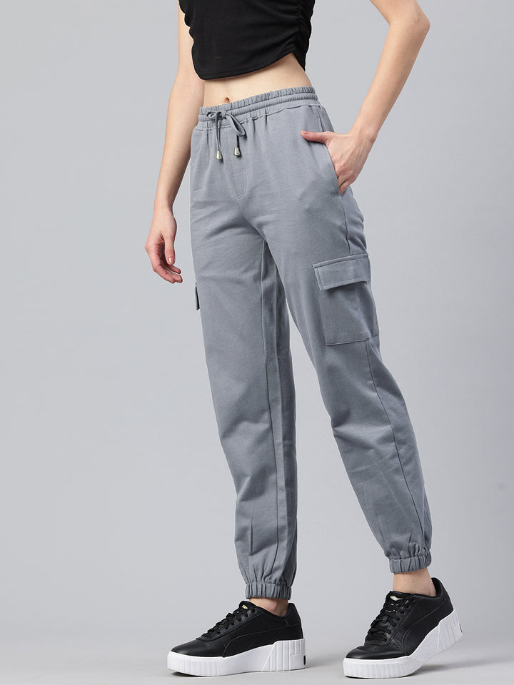 Popnetic Women Pure Cotton High-Rise Cargo Style Joggers Trousers