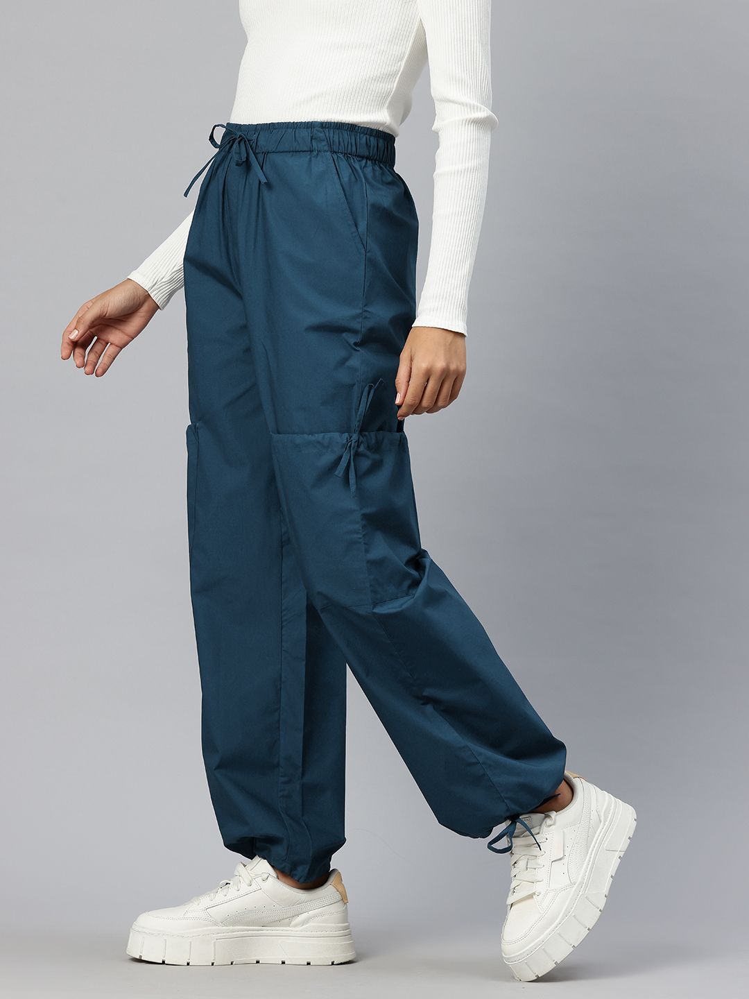 Popnetic Loose Fit High-Rise Pure Cotton Parachute Cargo Trouser