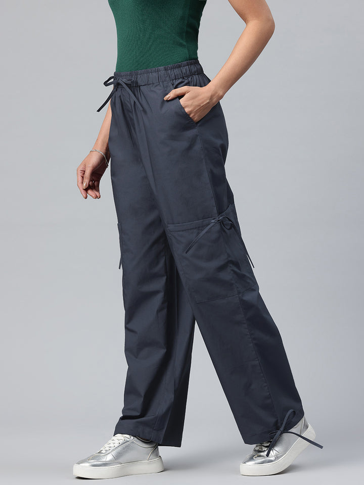 Popnetic Women Loose Fit High-Rise Parachute Cargo Trousers