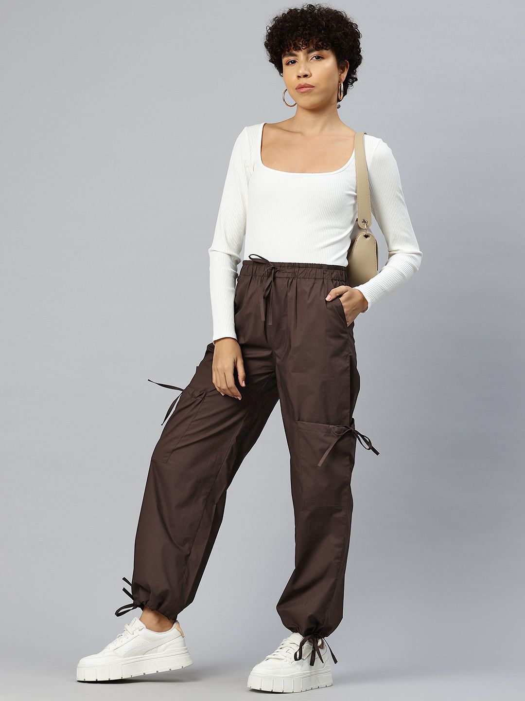Popnetic Loose Fit High-Rise Pure Cotton Parachute Cargo Trouser