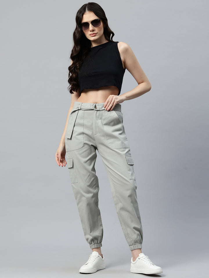 Popnetic High-Rise Pure Cotton Cargo Trousers