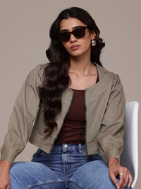 Popnetic Collarless Pure Cotton Crop Tailored Jacket